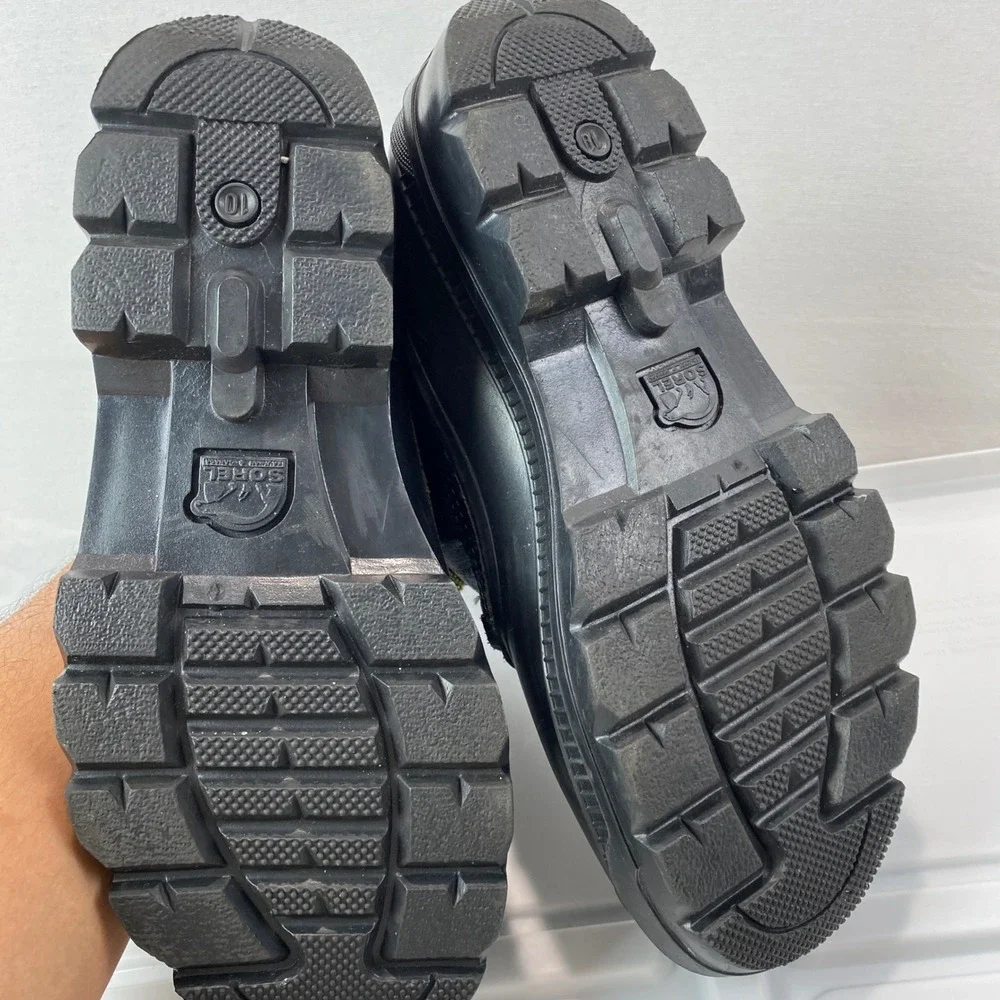 VTG Sorel Kaufman Canada Pac Snow Boots Mens 10 Black Leather Rubber Waterproof